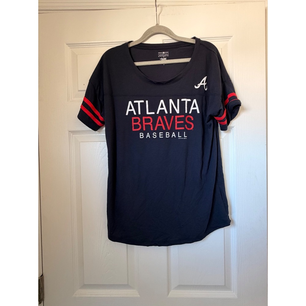 MLB Atlanta Braves Baseball T-Shirt Navy Blue Campus Lifestyle Womens Medium